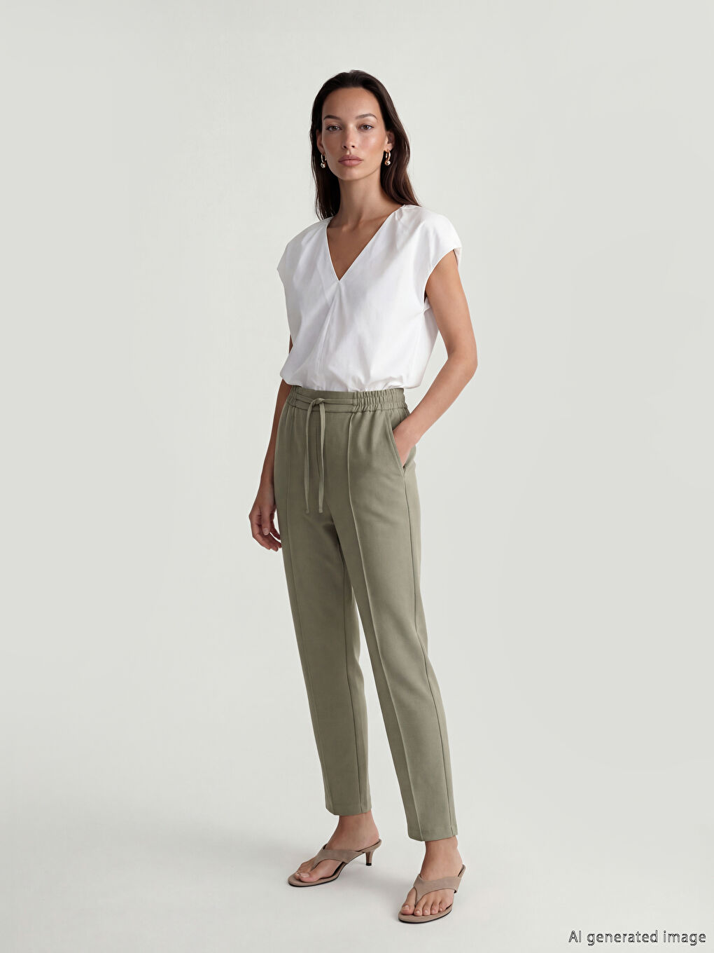 Yeşil Beli Lastikli Havuç Kesim Kadın Pantolon