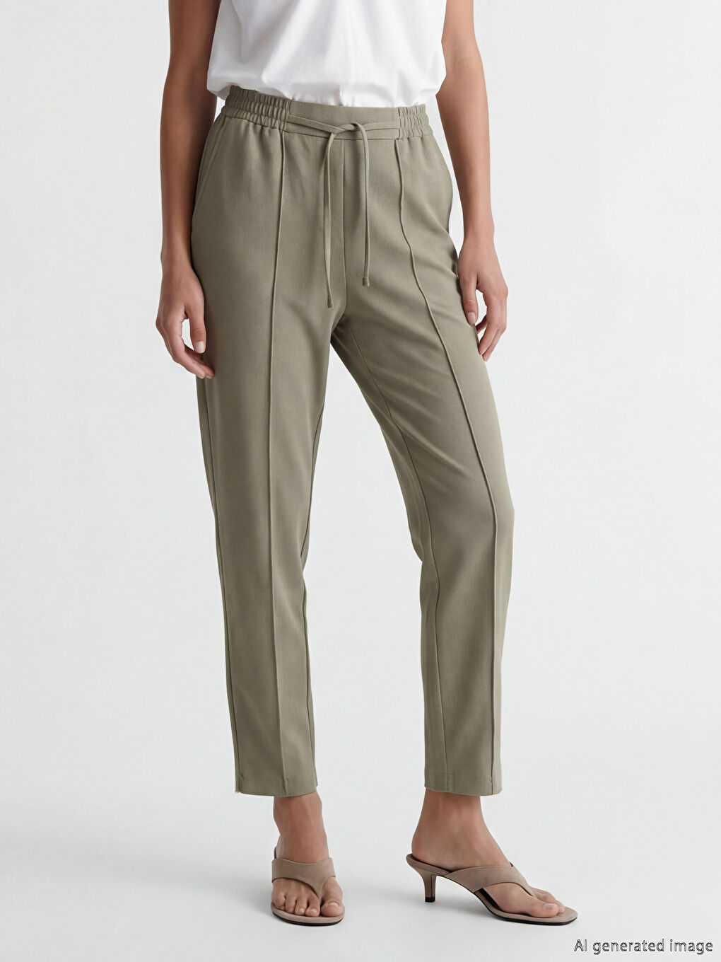 Yeşil Beli Lastikli Havuç Kesim Kadın Pantolon-1