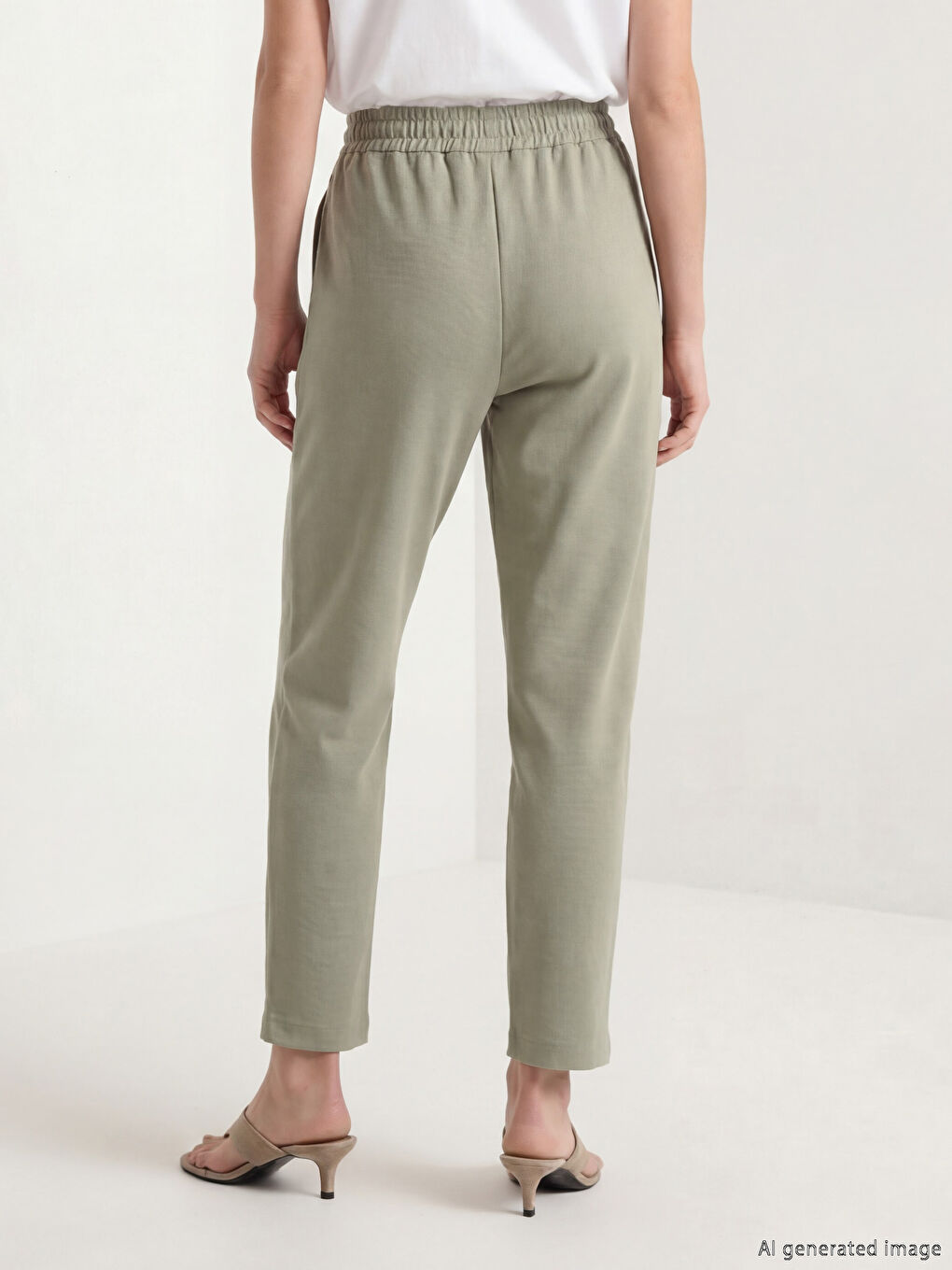 Yeşil Beli Lastikli Havuç Kesim Kadın Pantolon-2