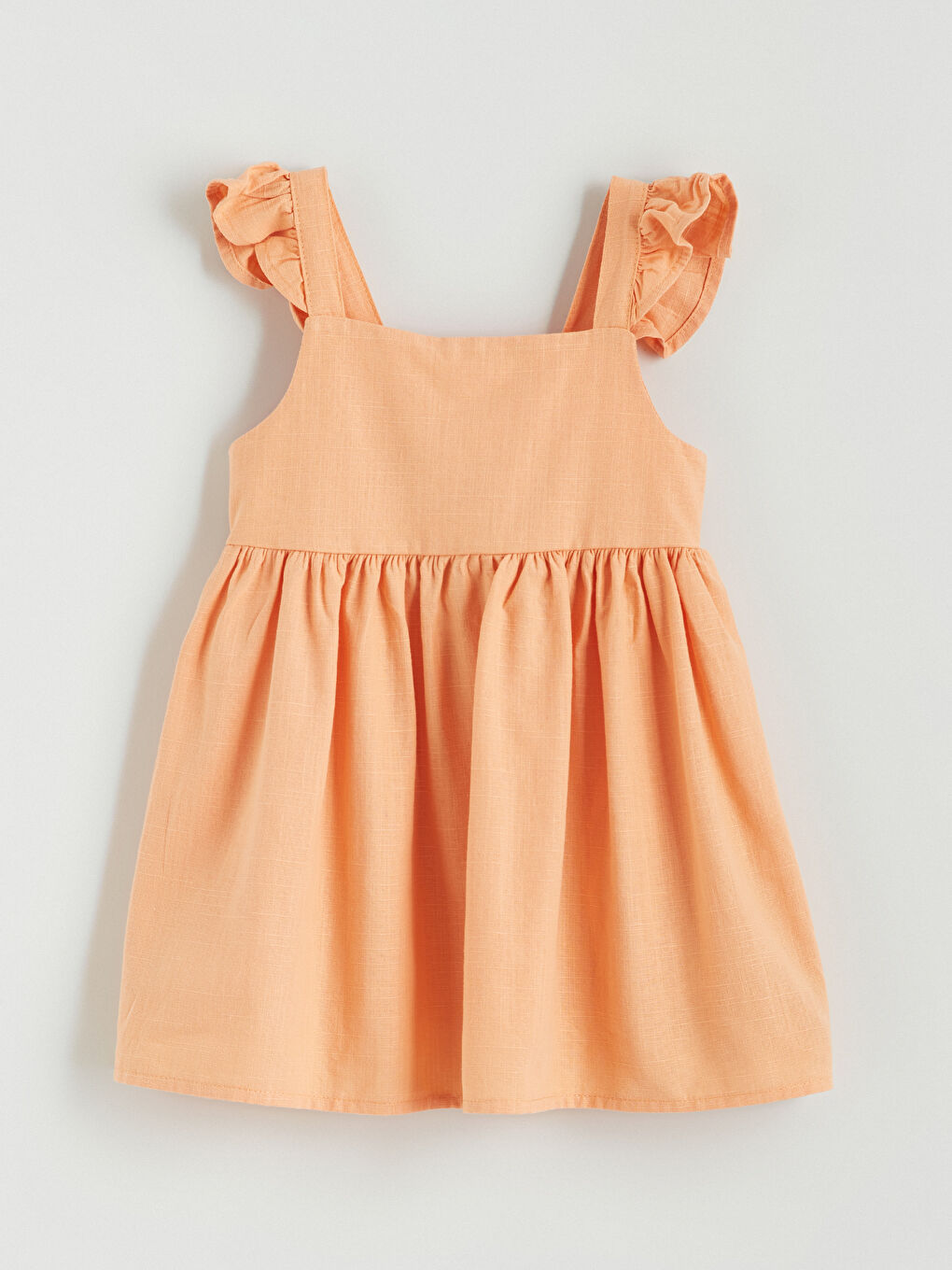 Mercan Kare Yaka Fırfırlı Kız Çocuk Elbise