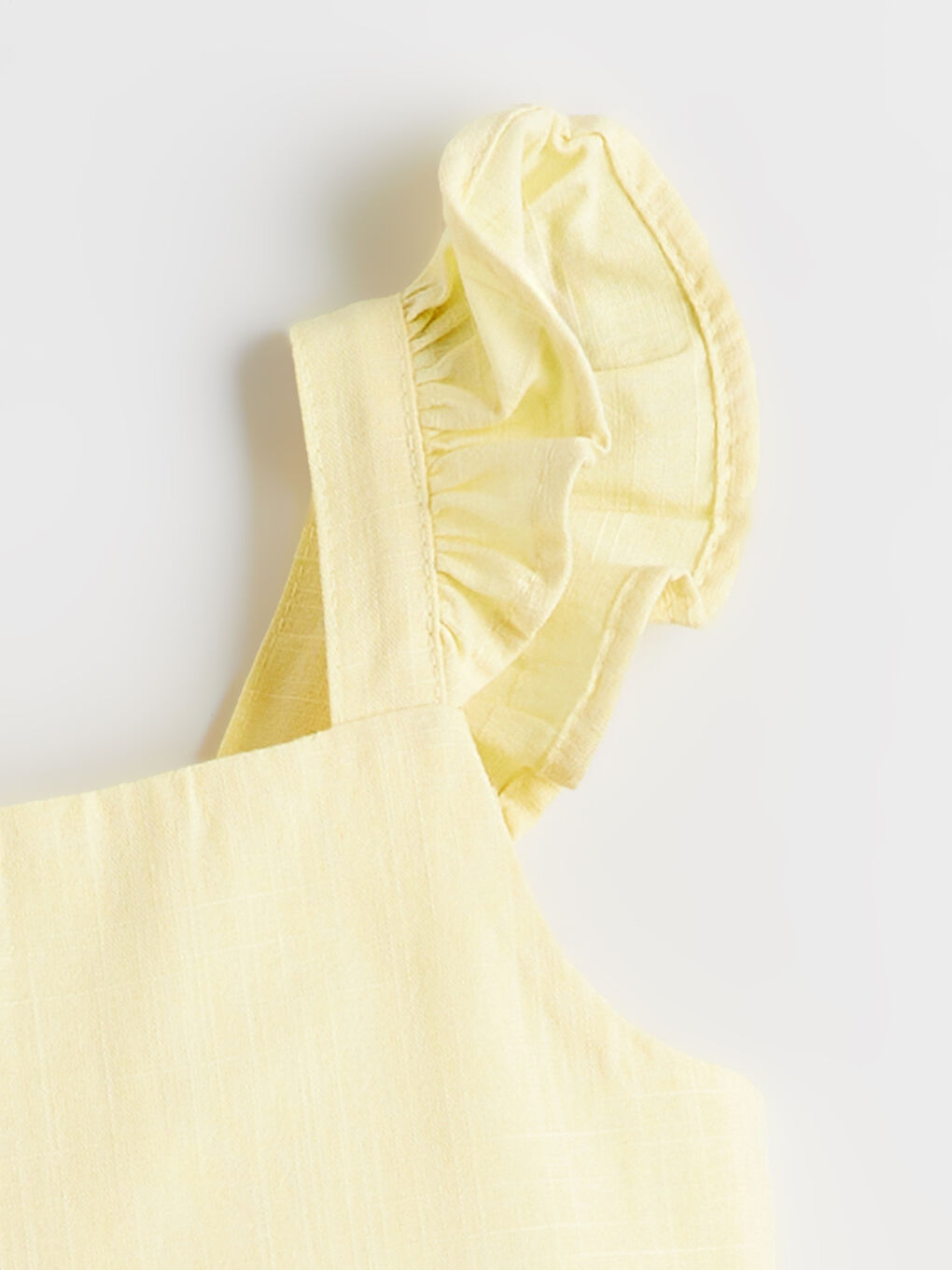 Sarı Kare Yaka Fırfırlı Kız Çocuk Elbise-1