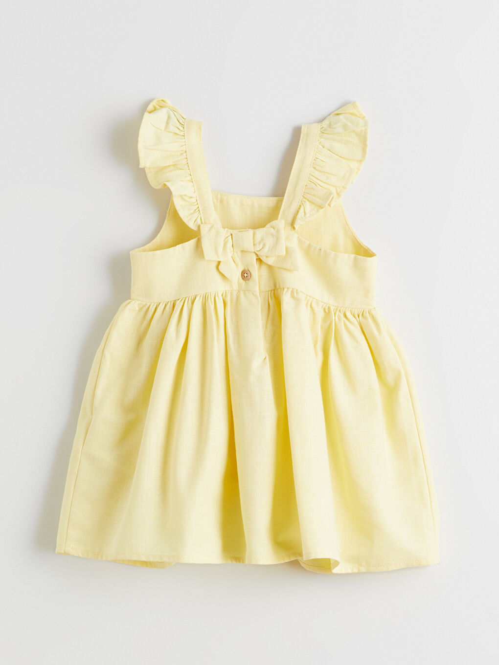 Sarı Kare Yaka Fırfırlı Kız Çocuk Elbise-2