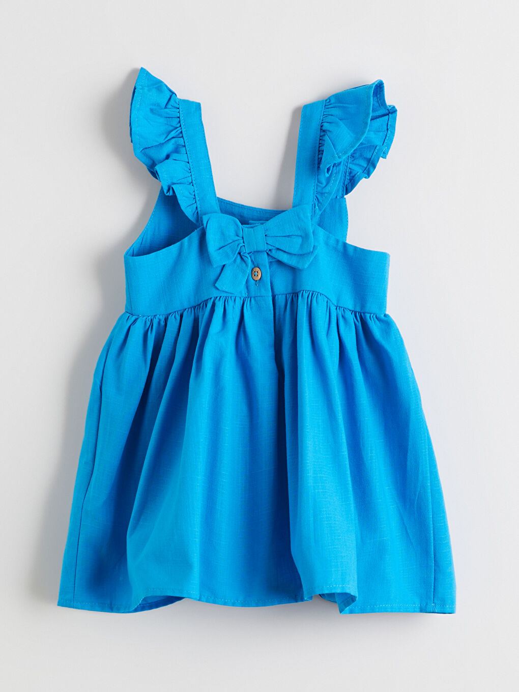 Turkuaz Kare Yaka Fırfırlı Kız Çocuk Elbise-2
