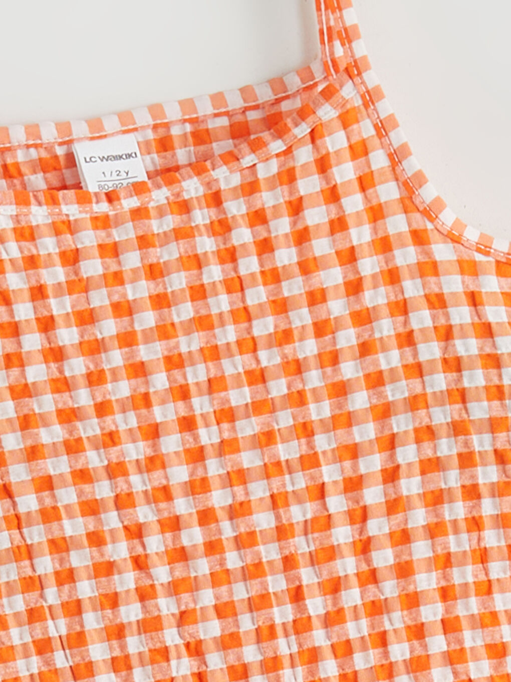 Turuncu Kare Yaka Ekose Fırfırlı Kız Çocuk Elbise-1