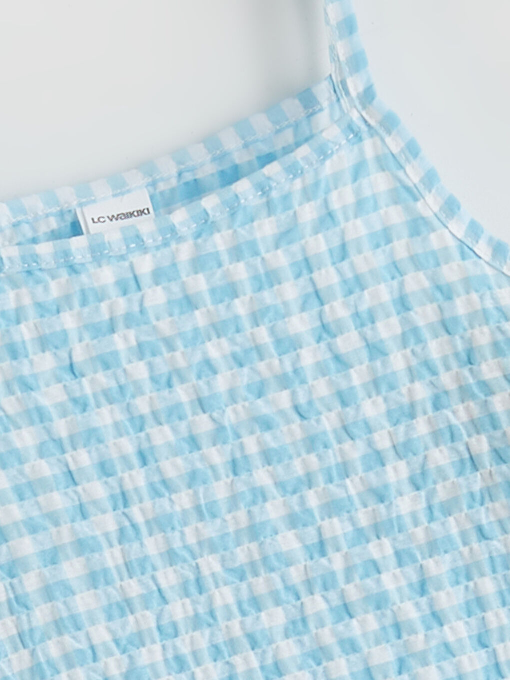 Mavi Kare Yaka Ekose Fırfırlı Kız Çocuk Elbise-1