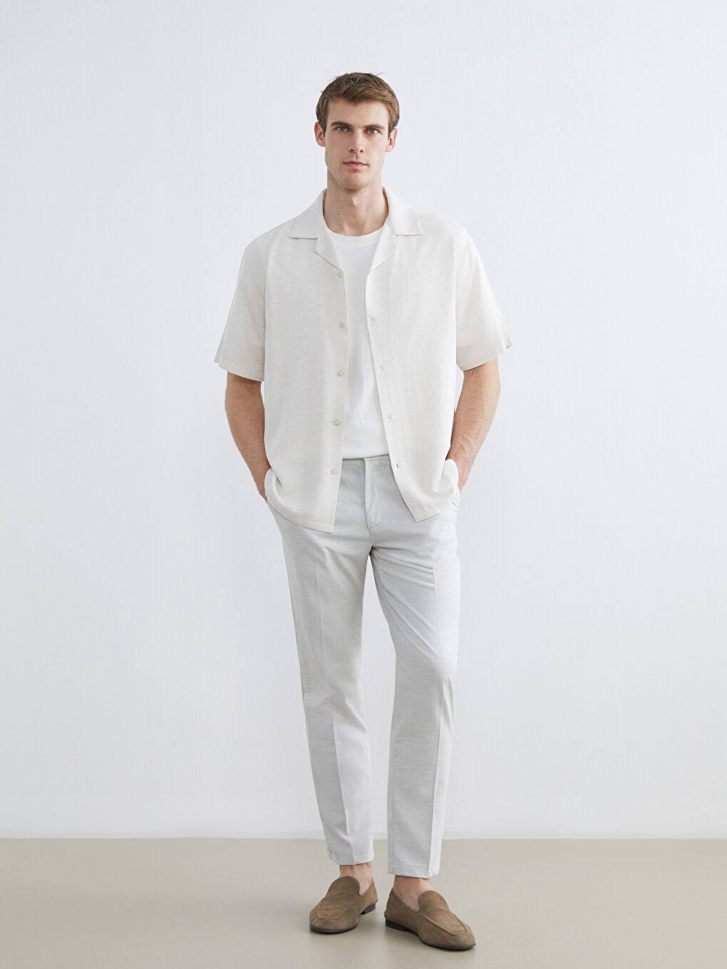 Bej Regular Fit Poplin Erkek Gömlek-1