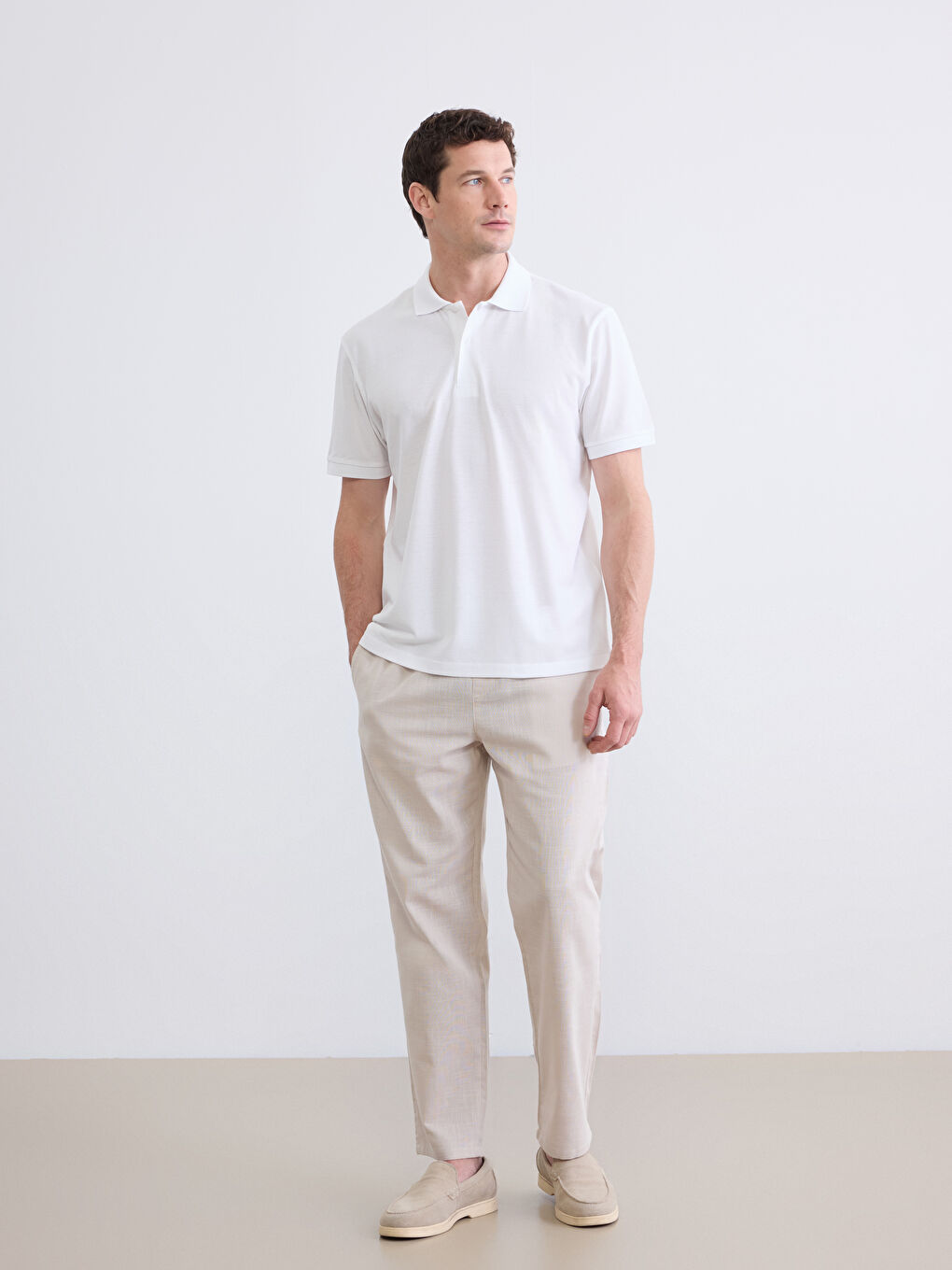 Ekru Standart Kalıp Gabardin Erkek Pantolon