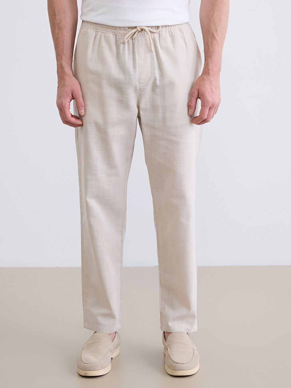 Ekru Standart Kalıp Gabardin Erkek Pantolon-1