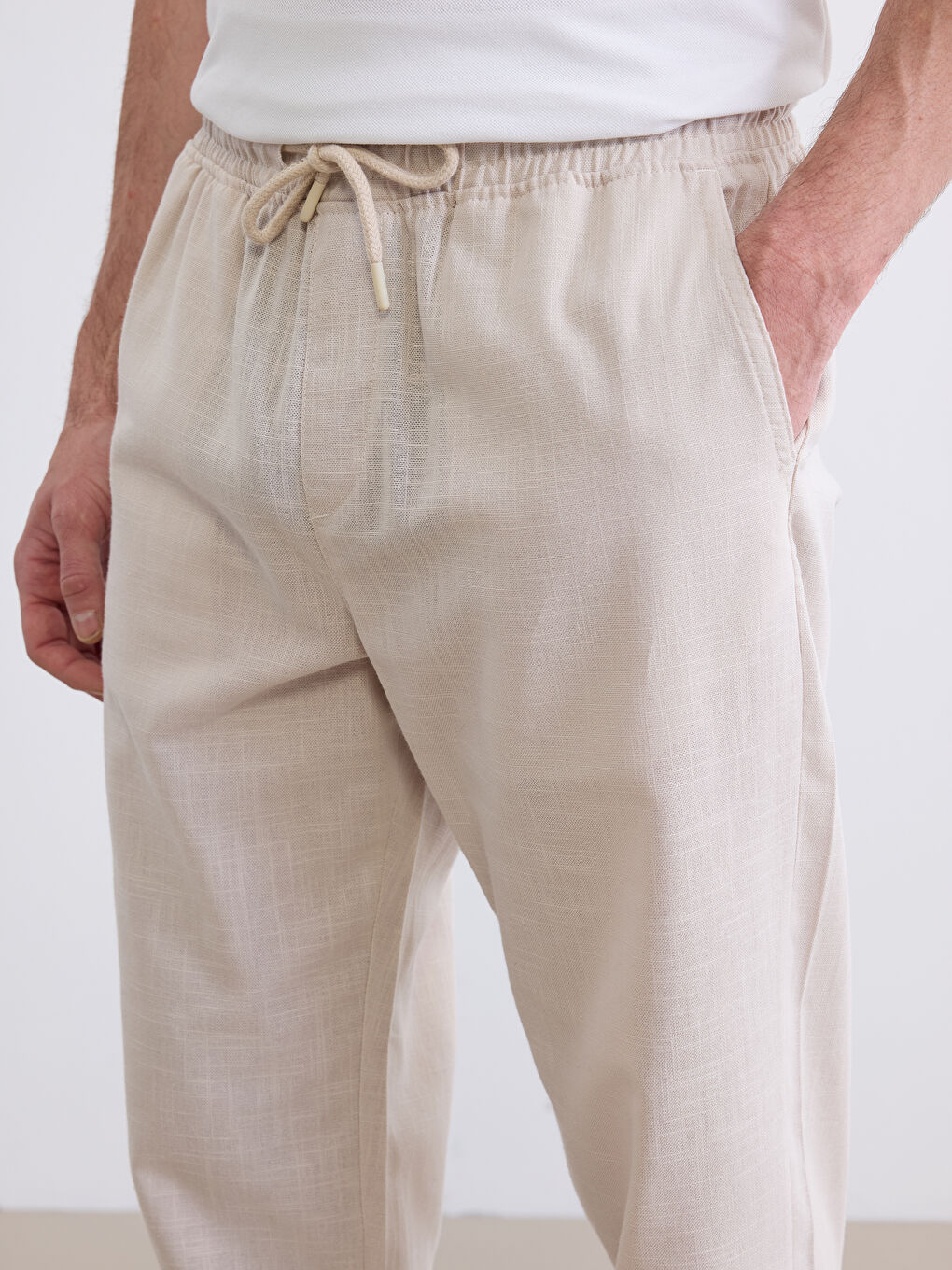 Ekru Standart Kalıp Gabardin Erkek Pantolon-2