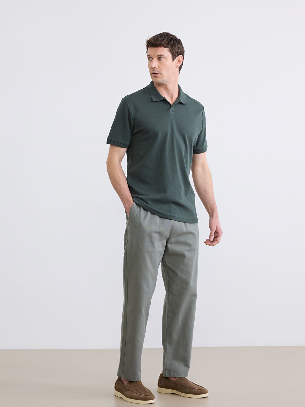 Haki Standart Kalıp Gabardin Erkek Pantolon