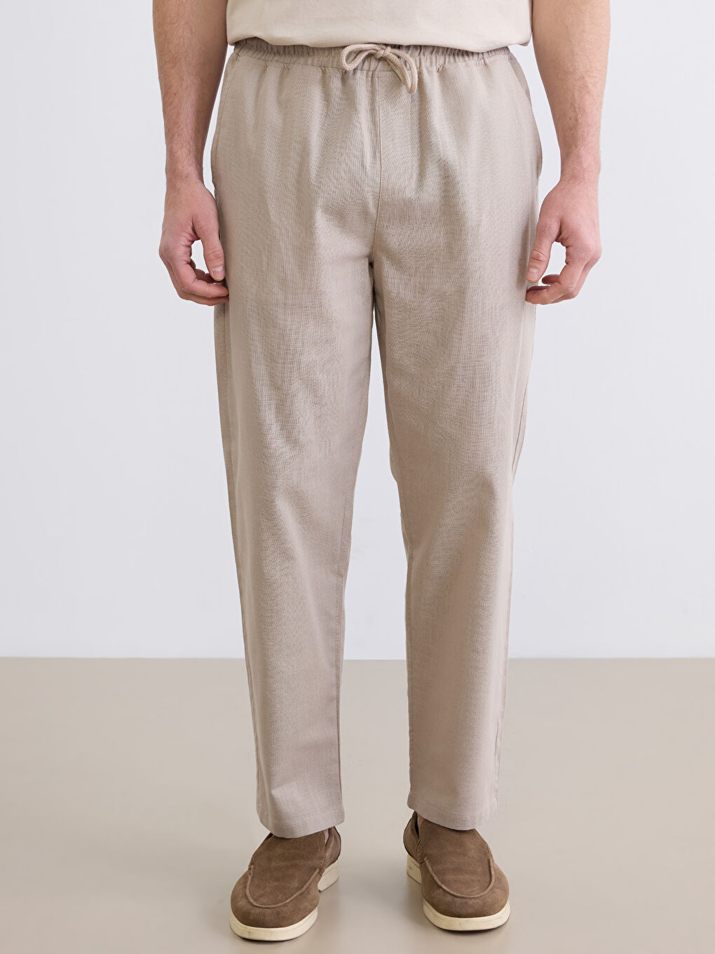 Bej Standart Kalıp Gabardin Erkek Pantolon-1