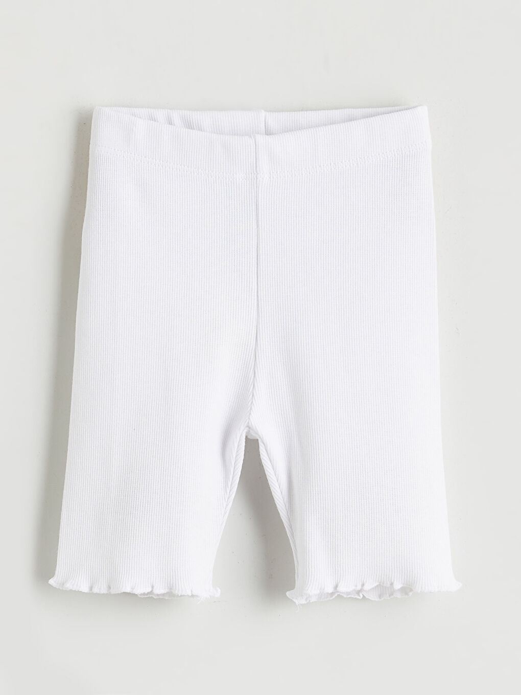 Beyaz Beli Lastikli Fitilli Kız Çocuk Şort Tayt