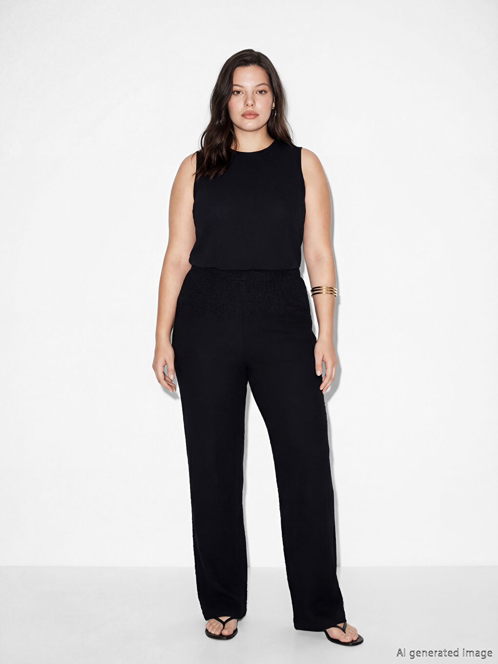 Siyah Beli Lastikli Dokulu Kadın Pantolon-1