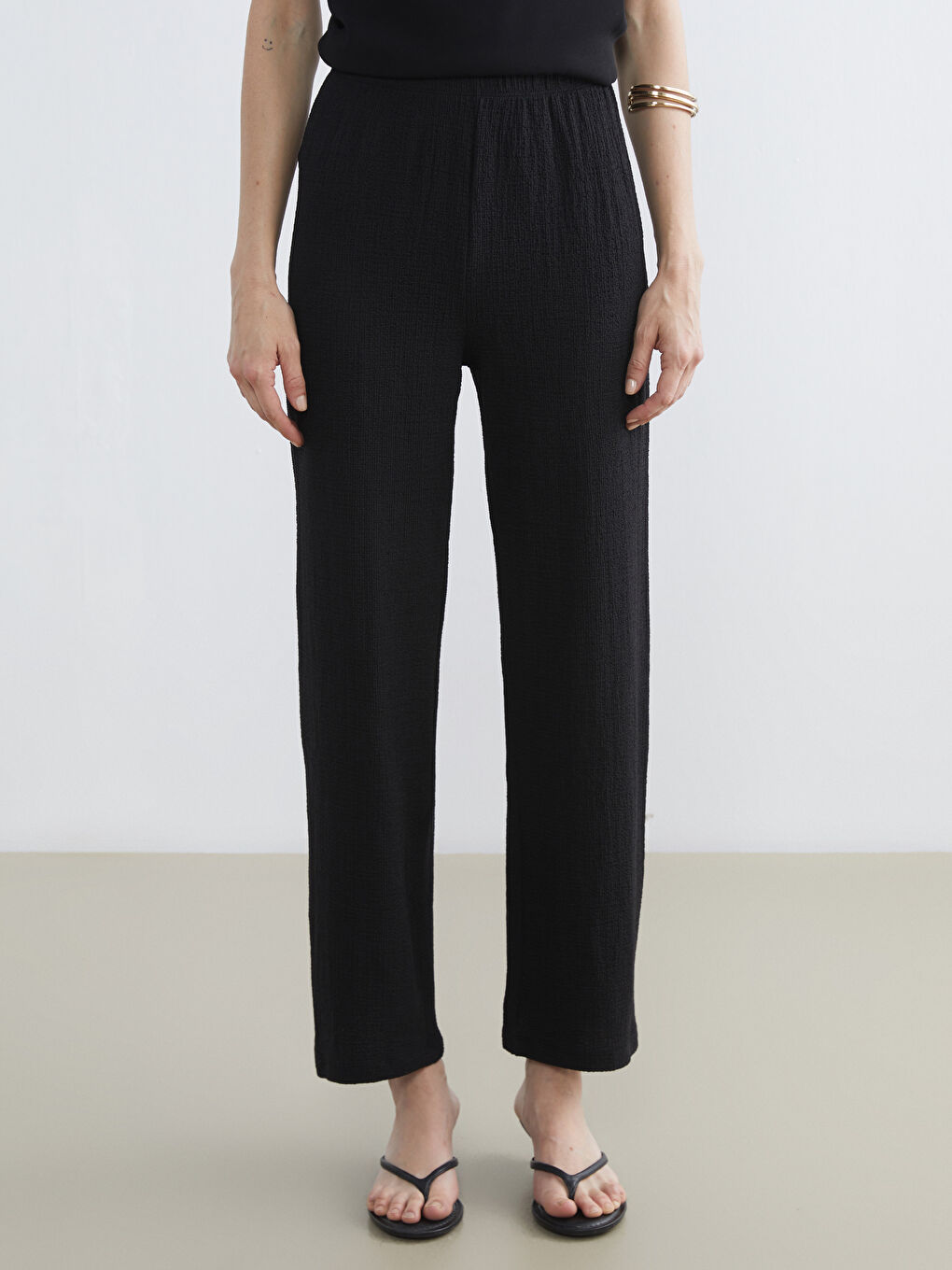 Elasticated Waist Textured Women's Trousers-1