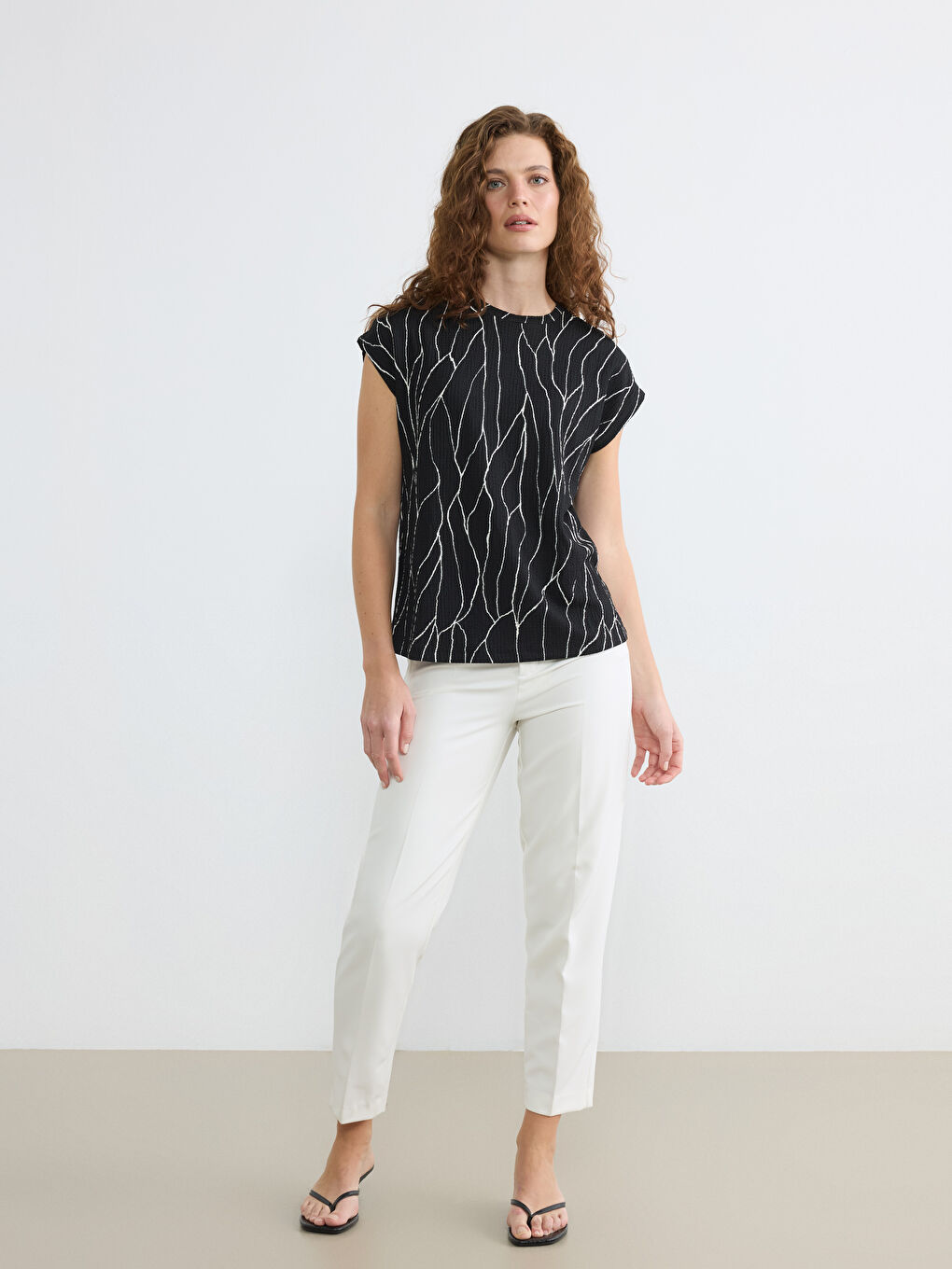 Crew Neck Patterned Blouse-1