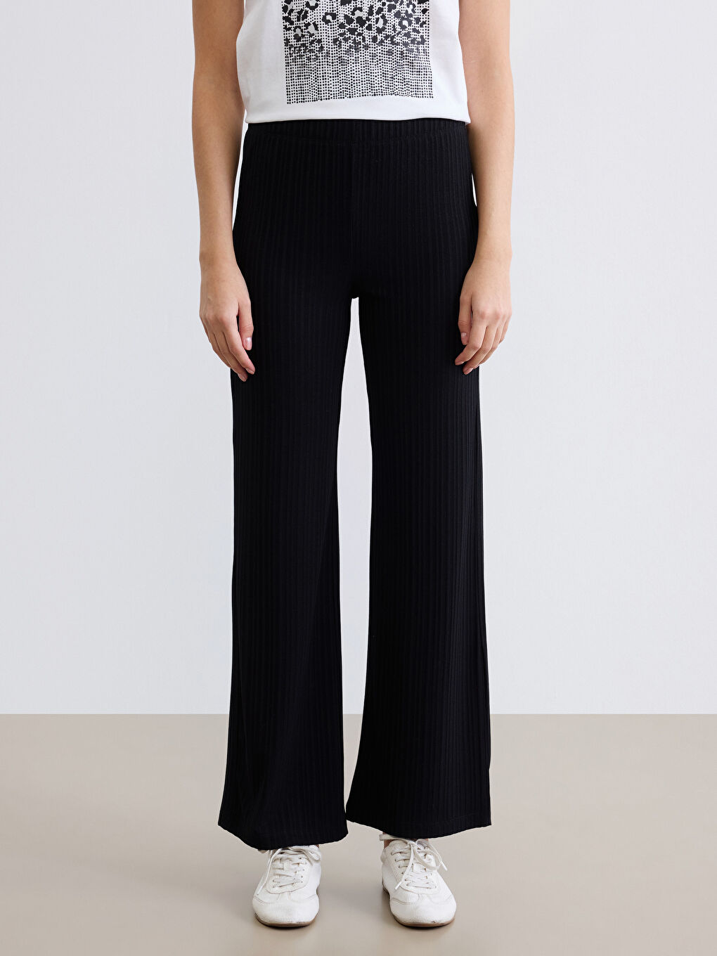 Striped Women's Trousers with Elastic Waist-1