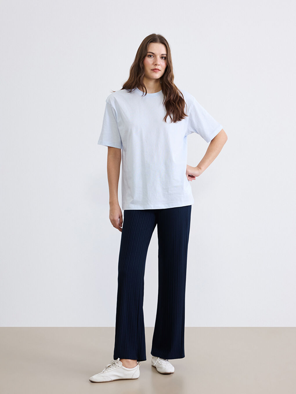 Striped Women's Trousers with Elastic Waist