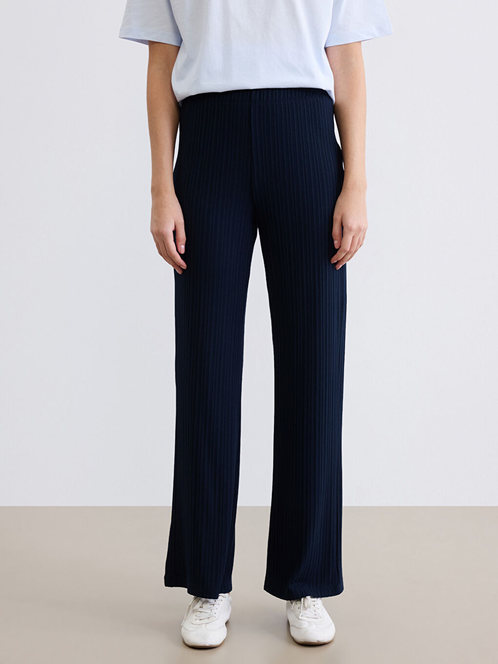 Striped Women's Trousers with Elastic Waist-1