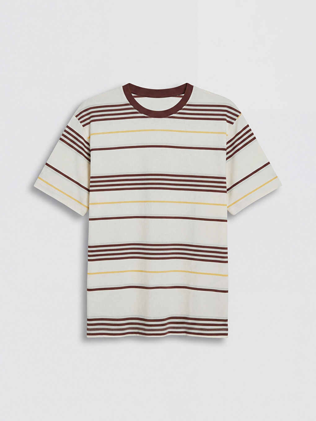 Kahverengi Bisiklet Yaka Çizgili Penye Erkek Tişört