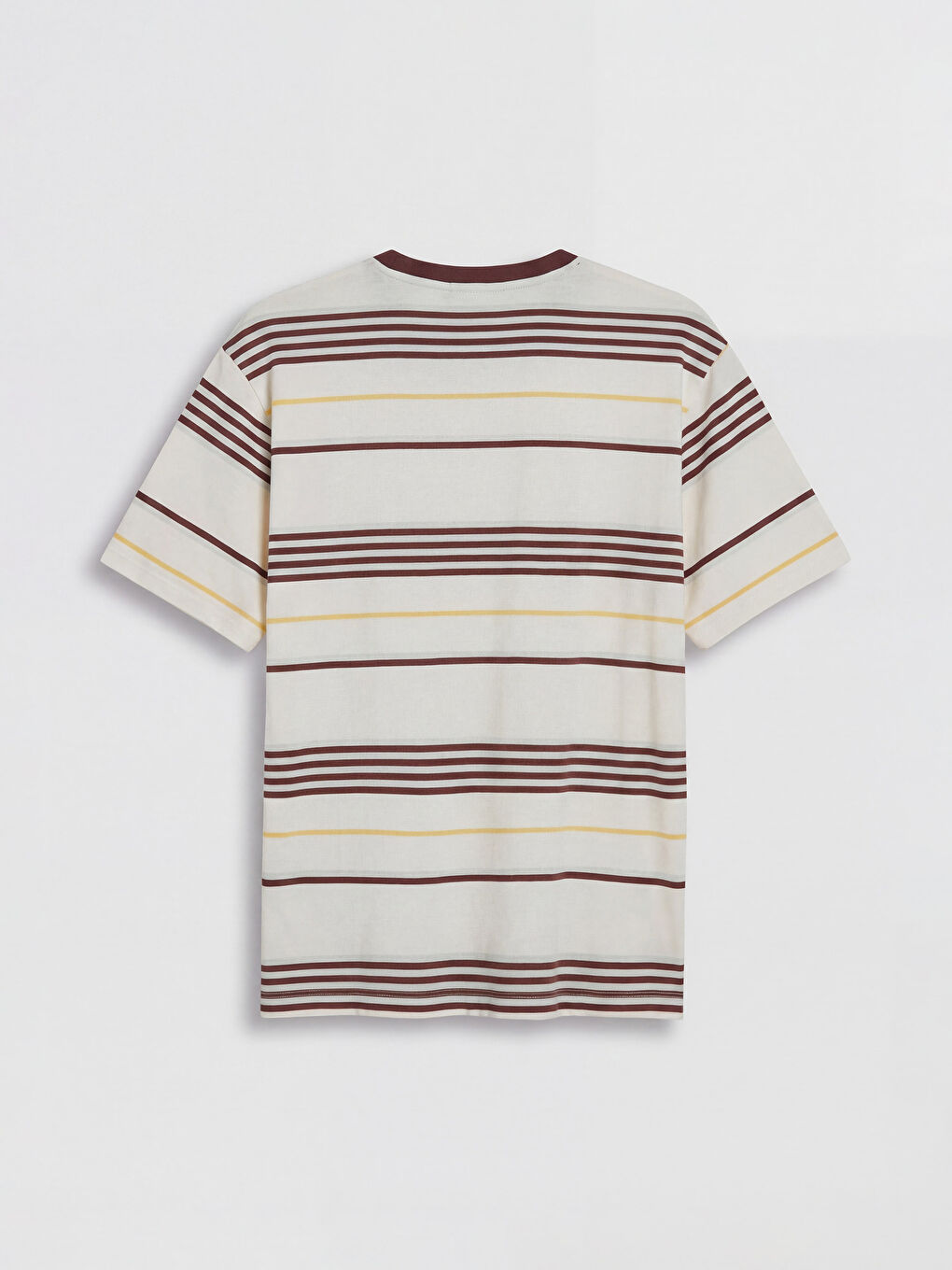 Kahverengi Bisiklet Yaka Çizgili Penye Erkek Tişört-1
