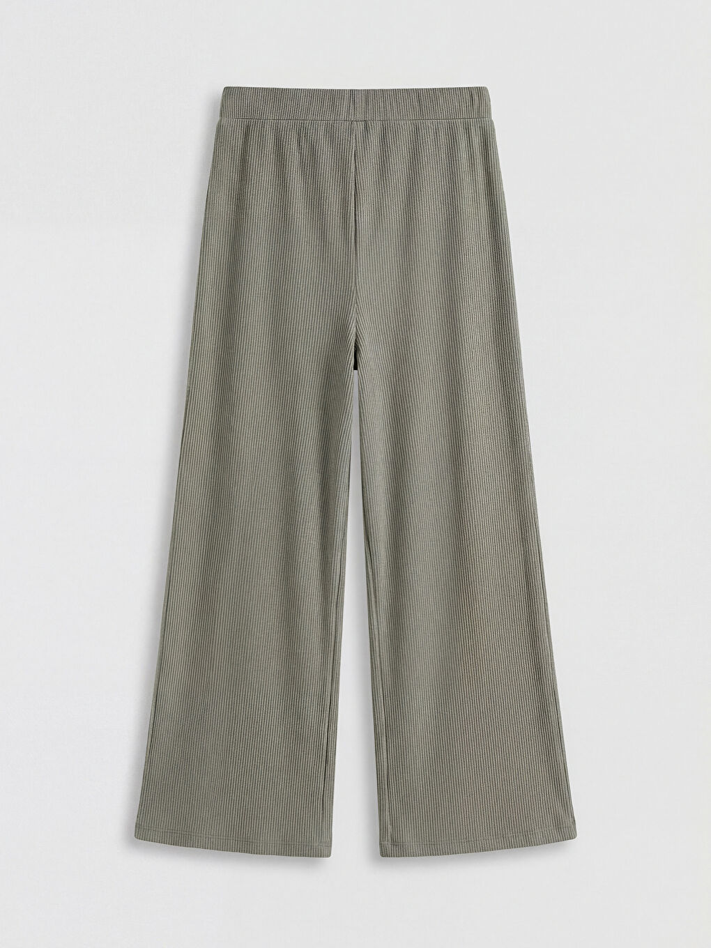 Haki Beli Lastikli Çizgili Kadın Pantolon-1