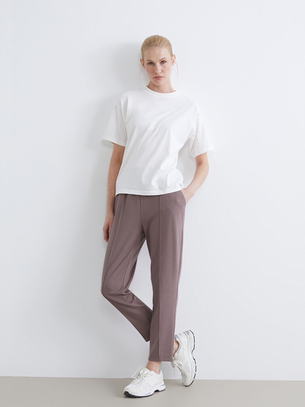 Kahverengi Beli Lastikli Kadın Eşofman Altı