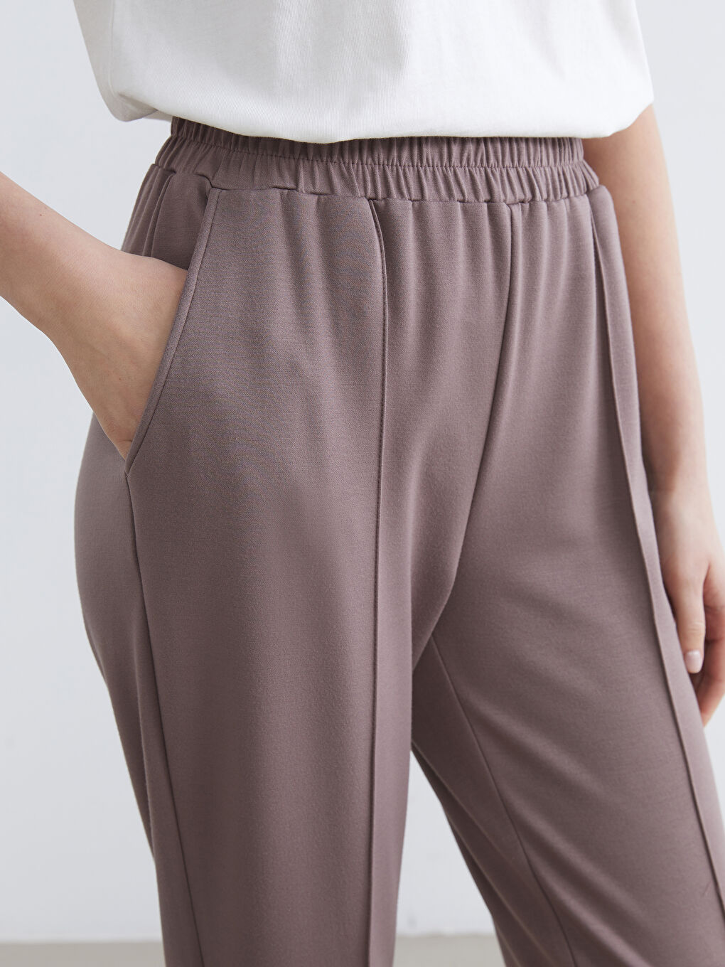 Kahverengi Beli Lastikli Kadın Eşofman Altı-2