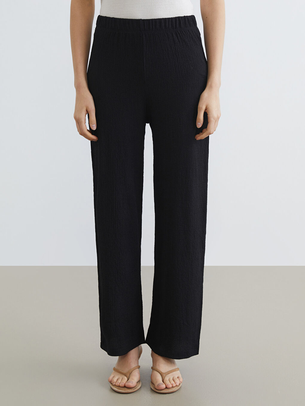 Textured Women's Trousers with Elastic Waistband-1