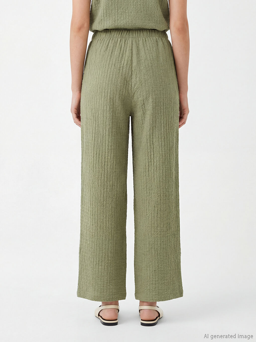 Textured wide-leg women's trousers with an elasticated waist.-2