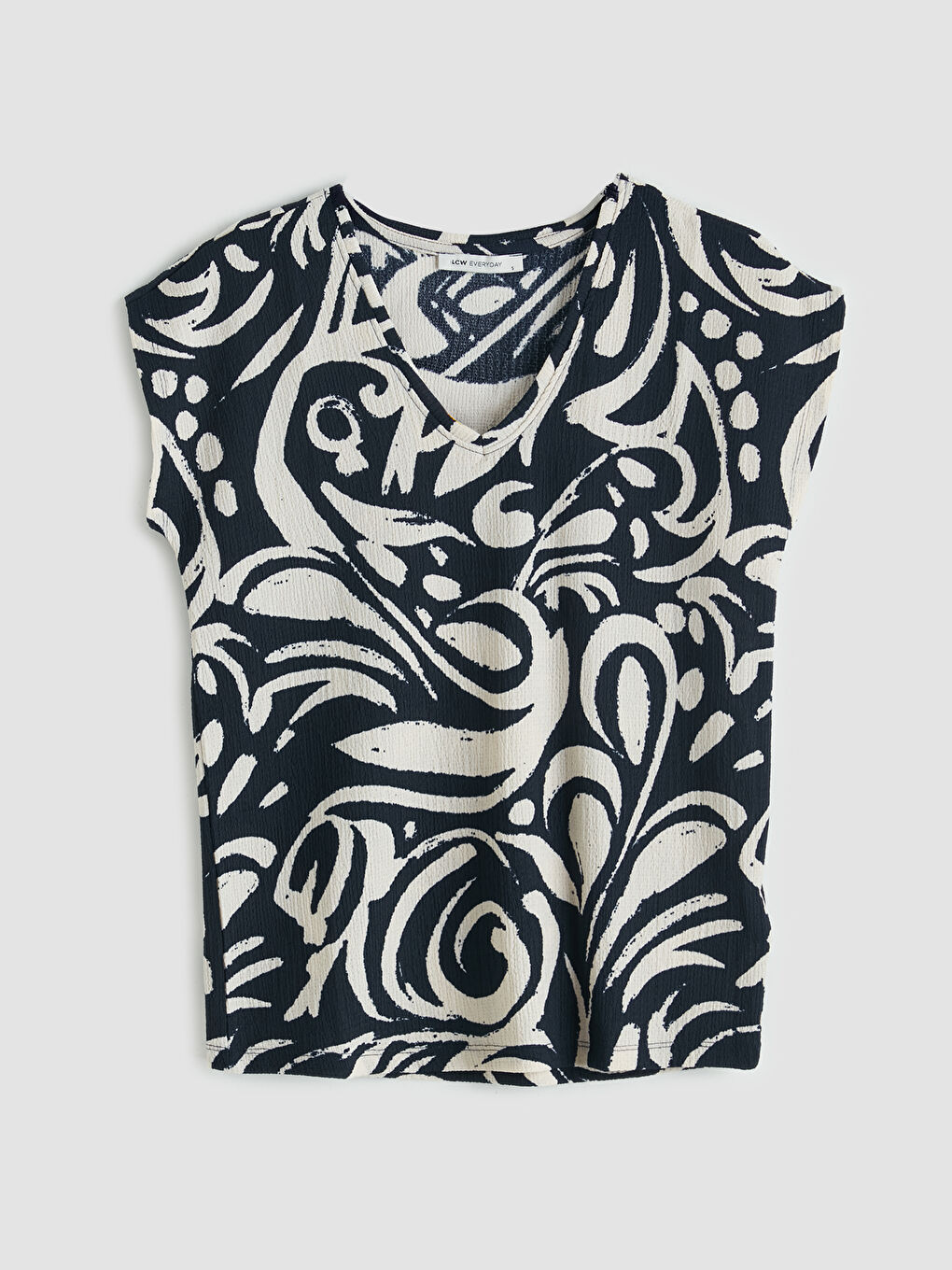 V Neck Patterned Women's T-Shirt-4