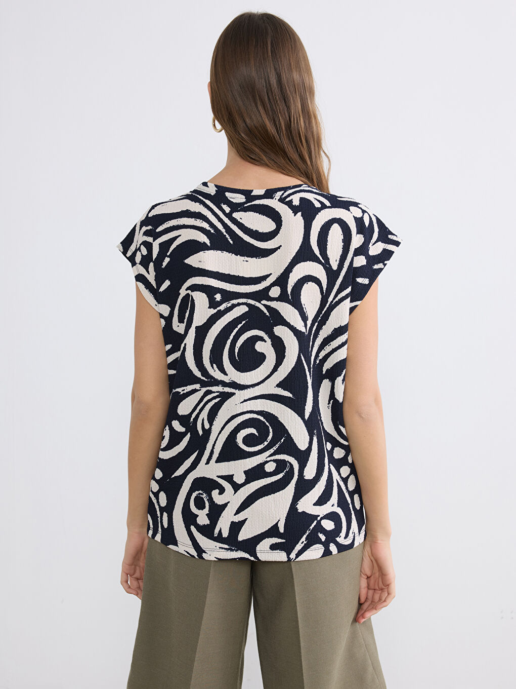 V Neck Patterned Women's T-Shirt-3