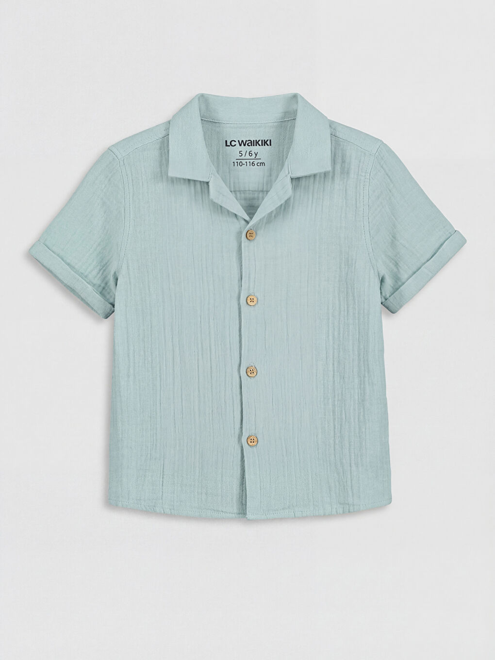 Mavi Kısa Kollu Dokulu Erkek Çocuk Gömlek