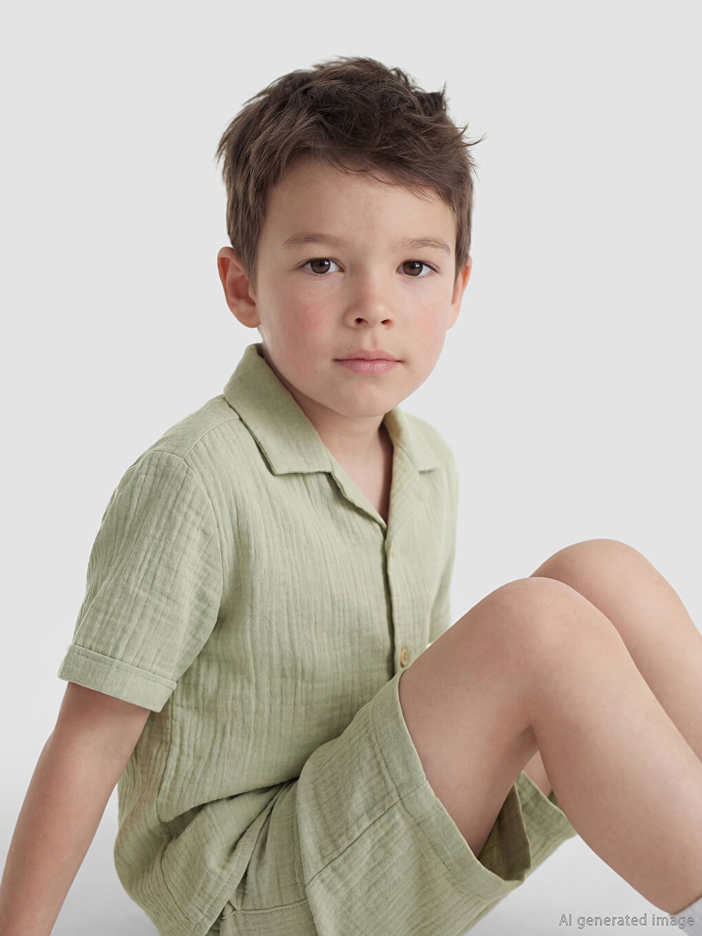 Yeşil Erkek Çocuk Gömlek ve Şort-1