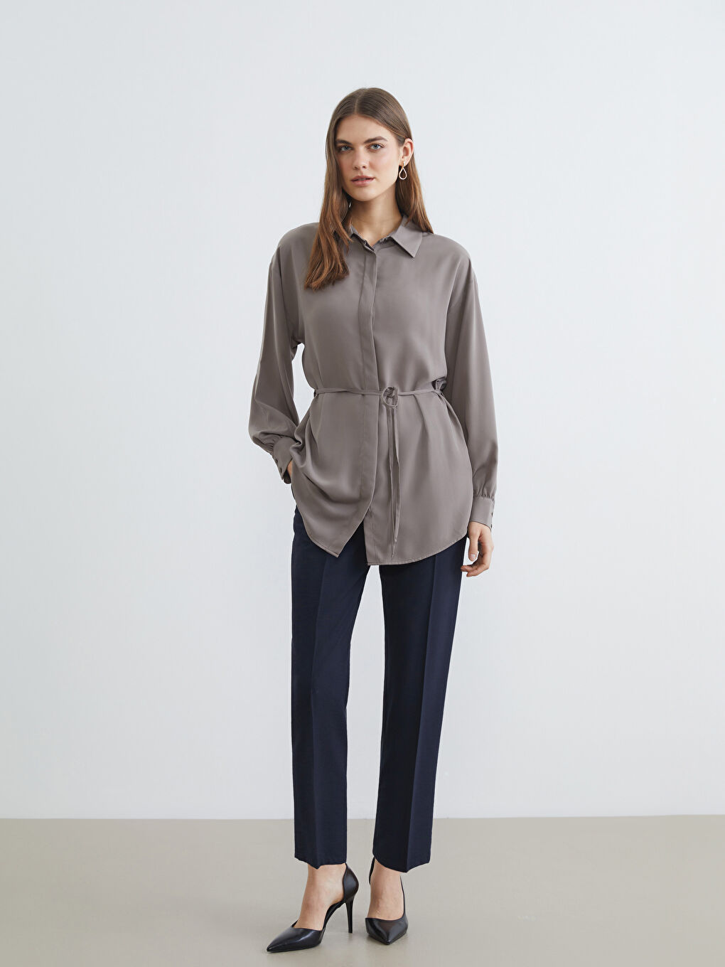 Lacivert Beli Lastikli Havuç Kesim Kadın Pantolon