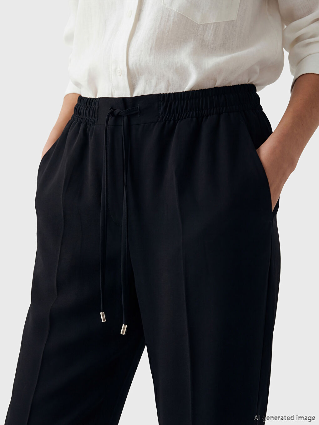 Siyah Beli Lastikli Havuç Kesim Kadın Pantolon-2