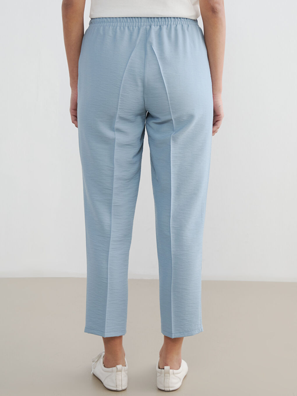 Mavi Beli Lastikli Havuç Kesim Kadın Pantolon-3