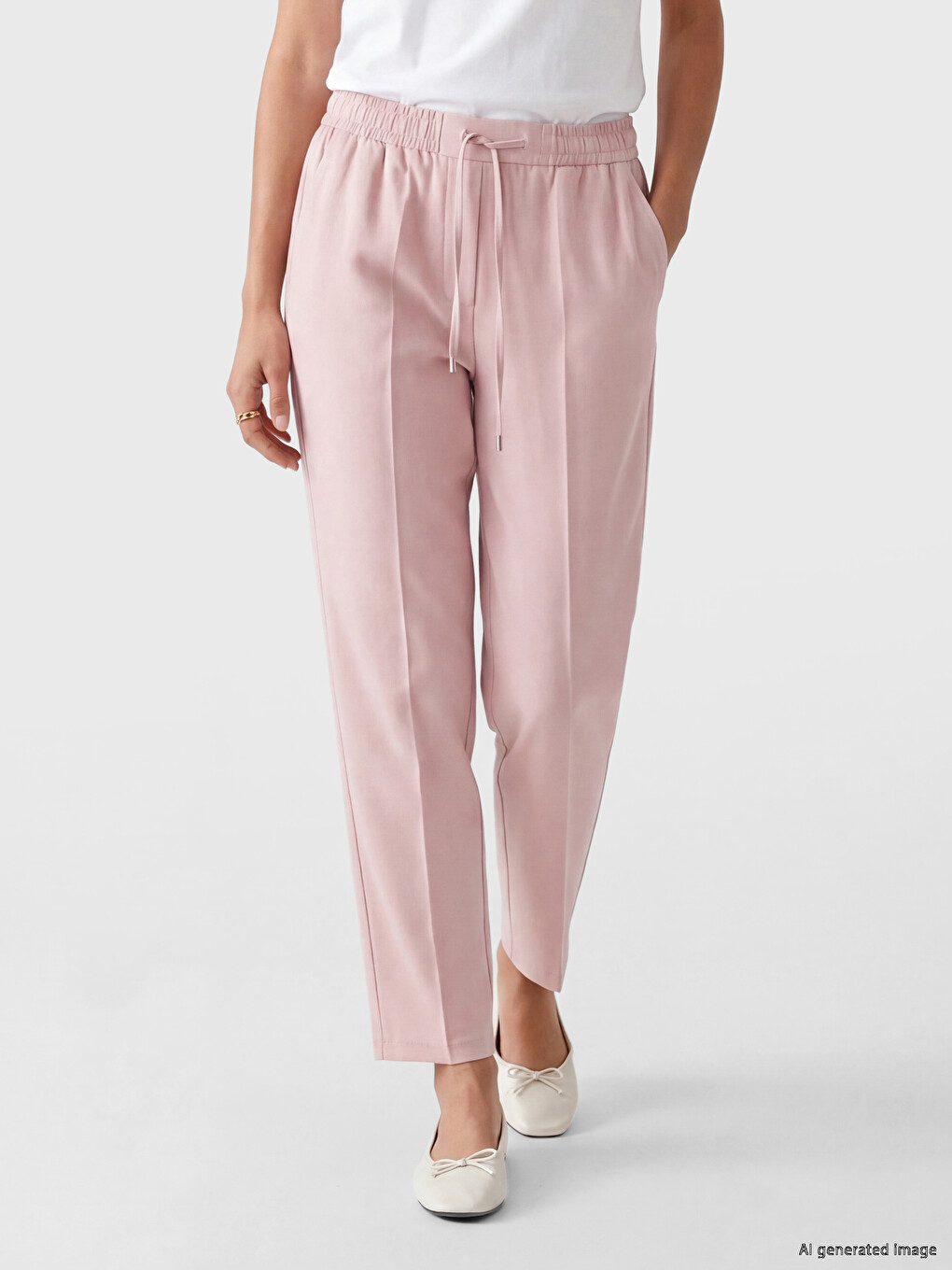 Pembe Beli Lastikli Havuç Kesim Kadın Pantolon-1