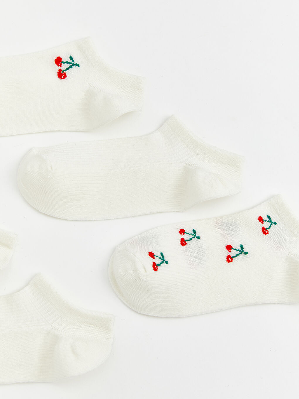 Ekru Kiraz Desenli Kadın Patik Çorap 5'li-1