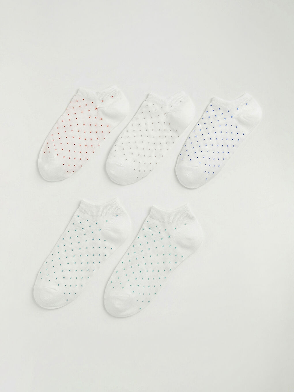 Ekru Puantiyeli Kadın Sneaker Çorap 5'li