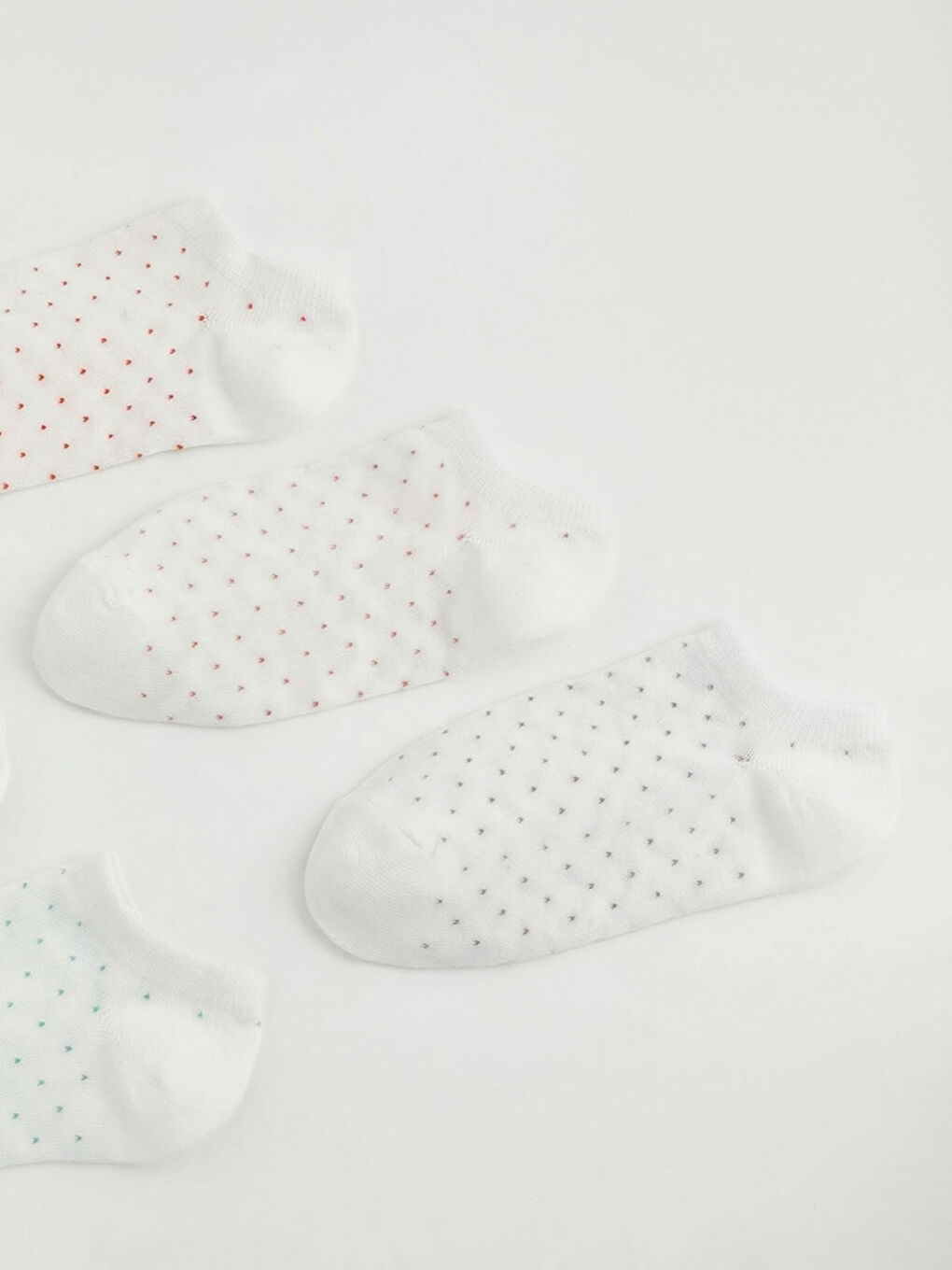 Ekru Puantiyeli Kadın Sneaker Çorap 5'li-1
