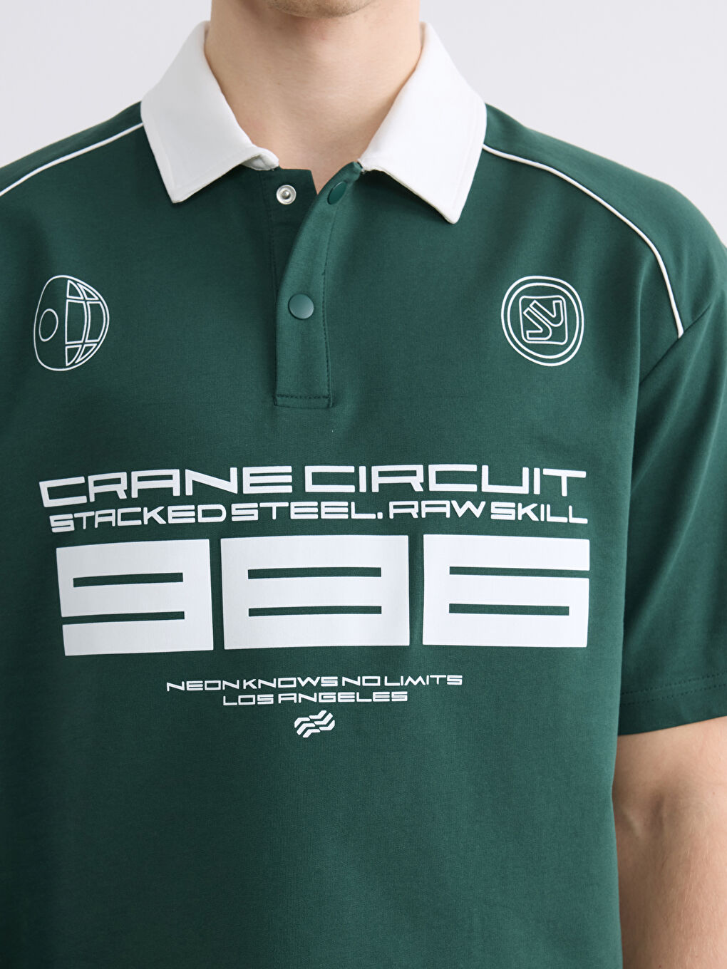 Yeşil Polo Yaka Baskılı Erkek Tişört-2