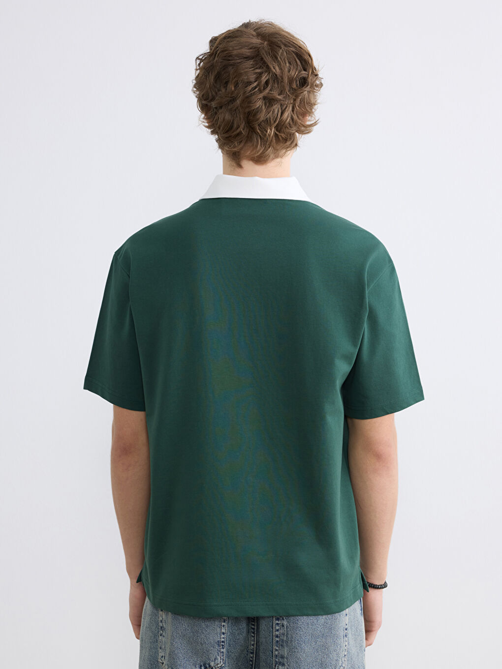 Yeşil Polo Yaka Baskılı Erkek Tişört-3