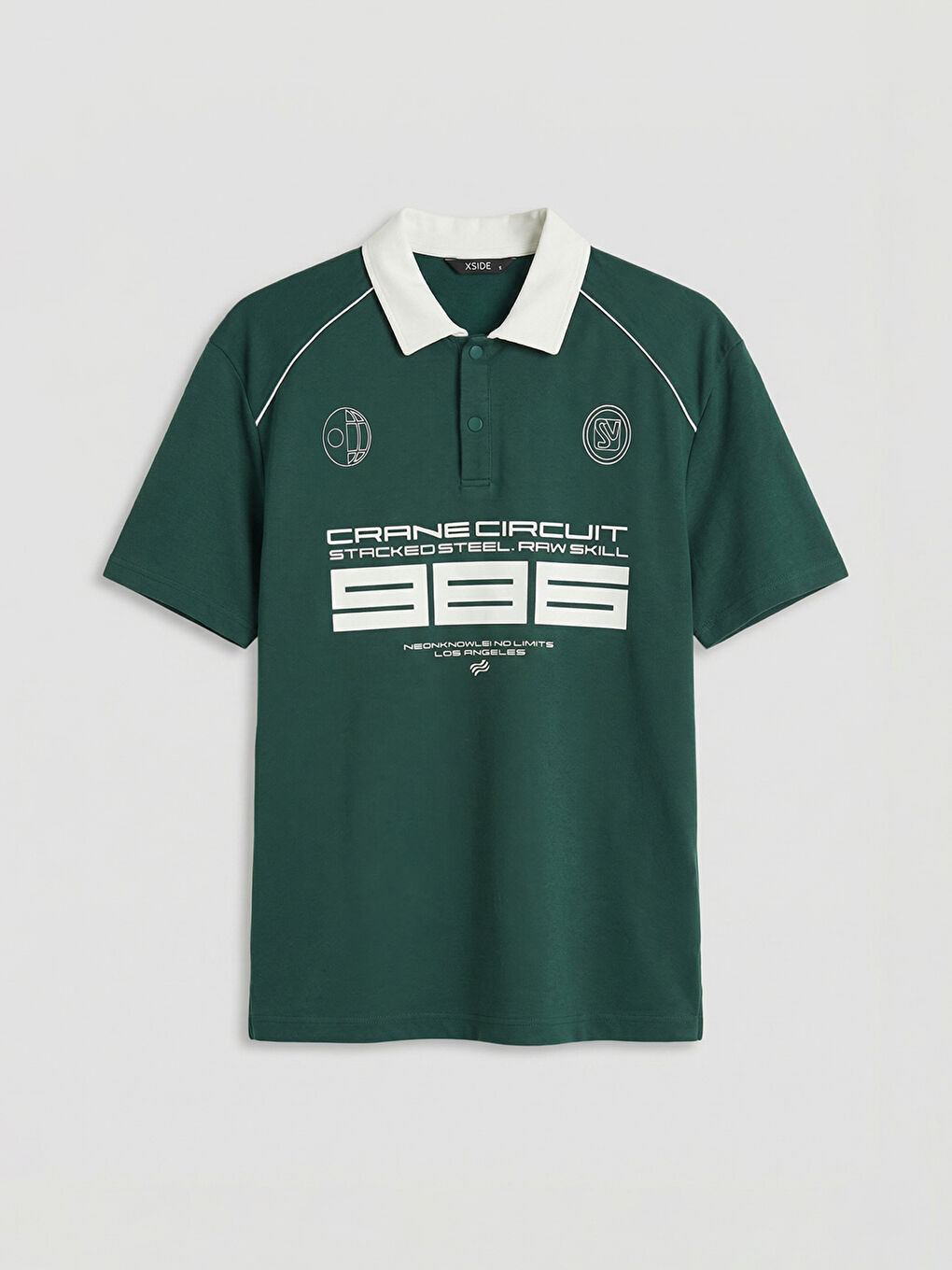 Yeşil Polo Yaka Baskılı Erkek Tişört-4