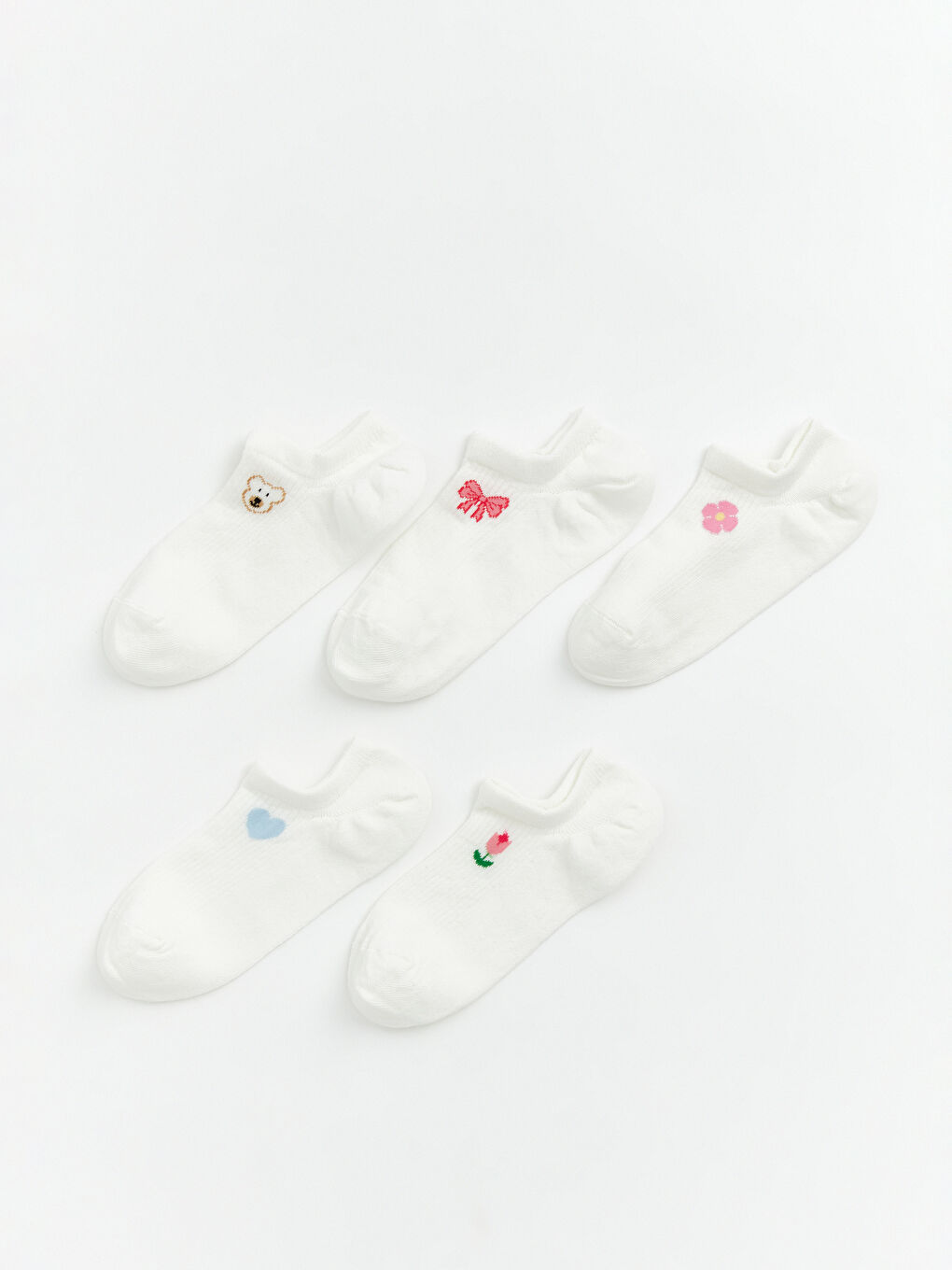 Ekru Desenli Kadın Sneaker Çorap 5'li