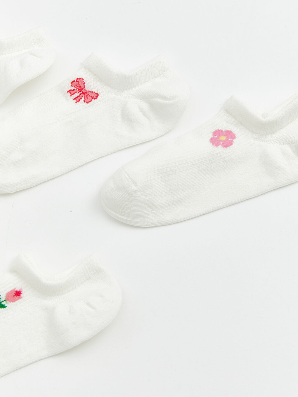 Ekru Desenli Kadın Sneaker Çorap 5'li-1