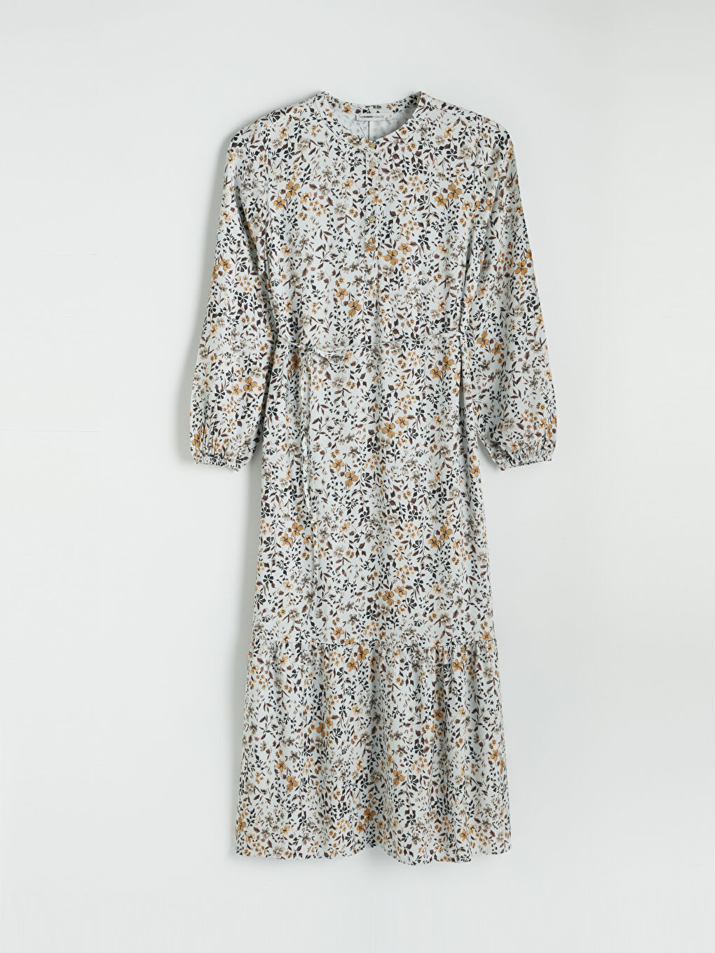 Bej Bisiklet Yaka Çiçekli Elbise