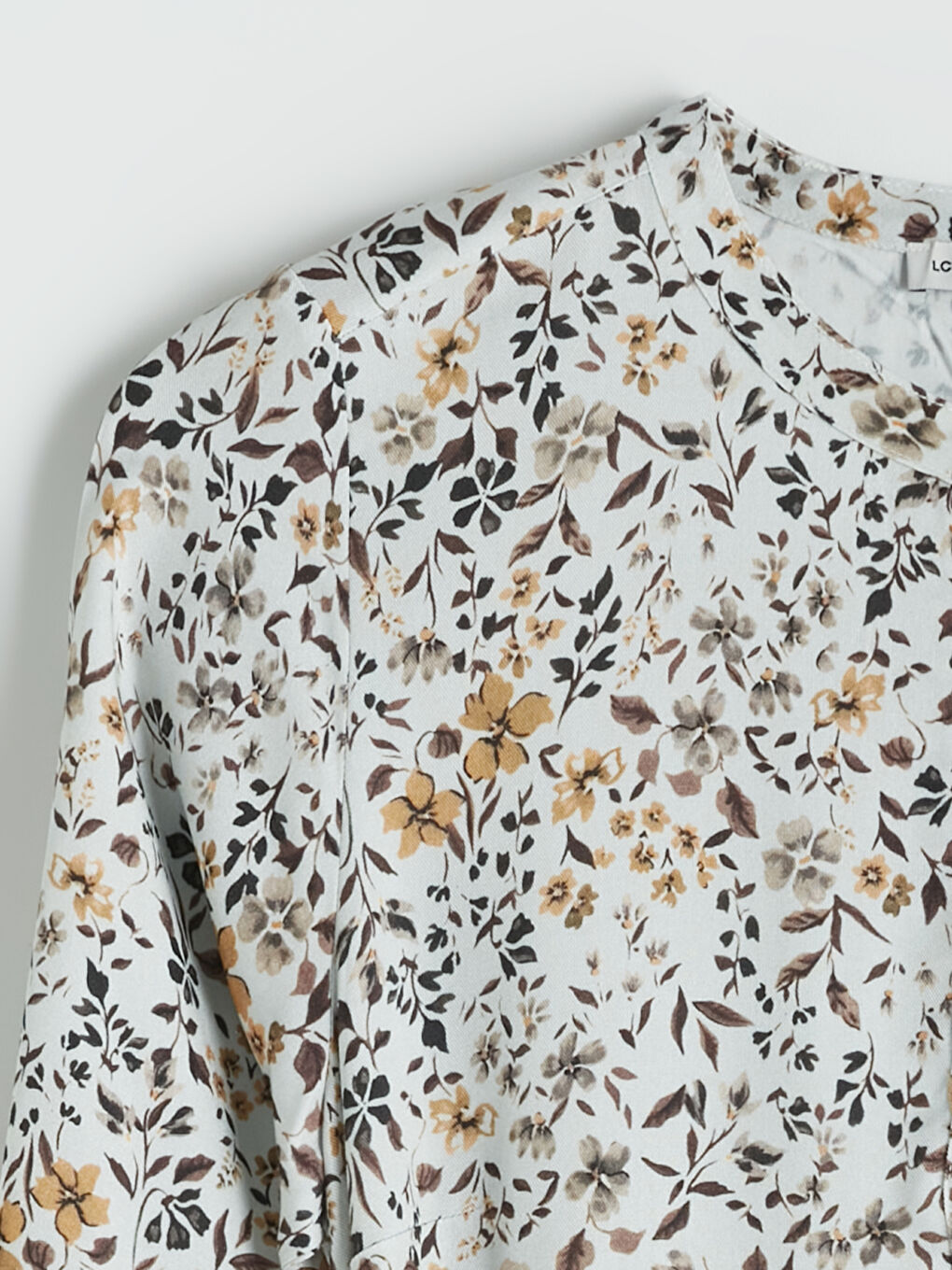 Bej Bisiklet Yaka Çiçekli Elbise-1