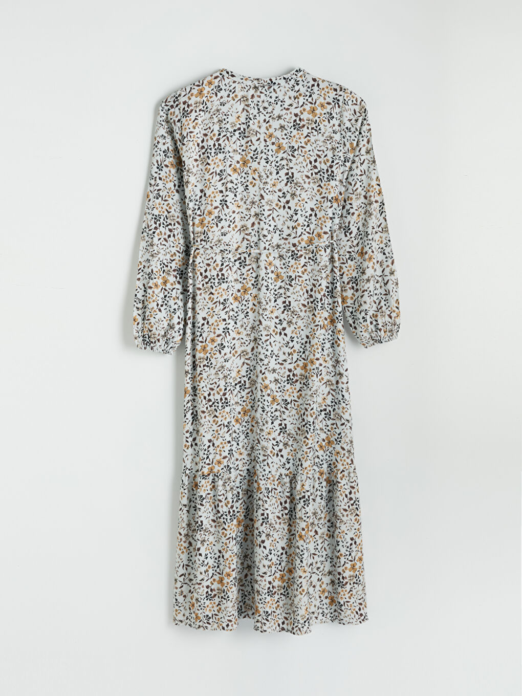 Bej Bisiklet Yaka Çiçekli Elbise-2