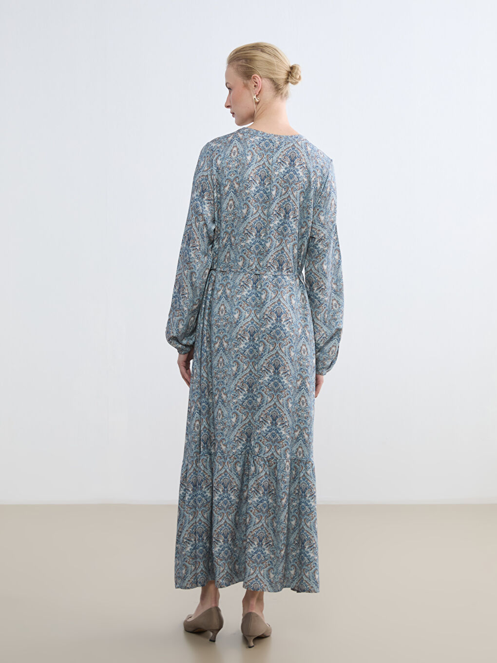 Crew Neck Ruffled Dress with Pattern-2