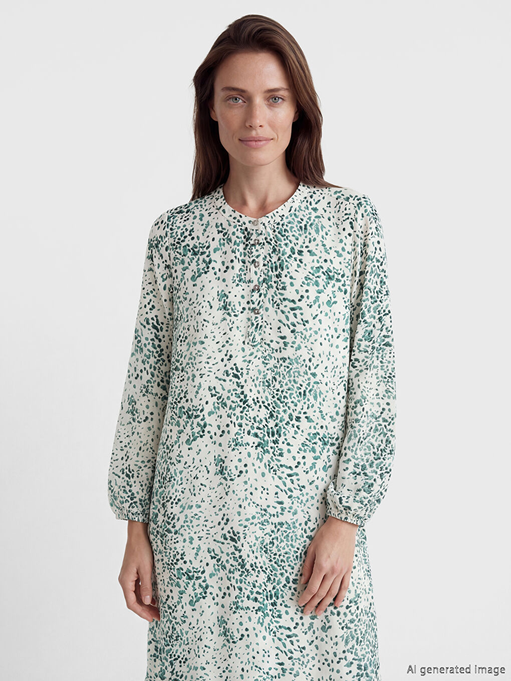 Bej Hakim Yaka Desenli A Kesim Belmando Elbise-1